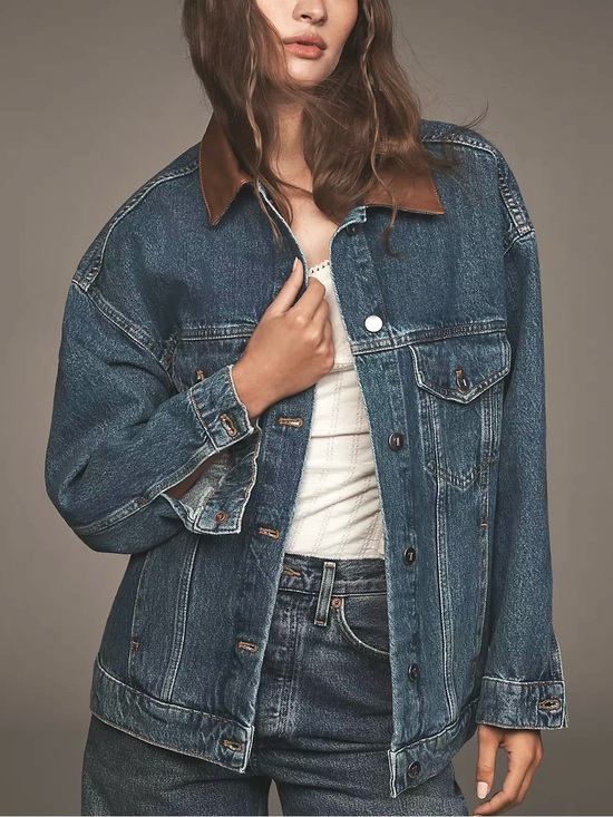 Pilcro Jackets & Blazers - NWOT Pilcro Weston Leather Collar Denim Boyfriend Jacket, Size M